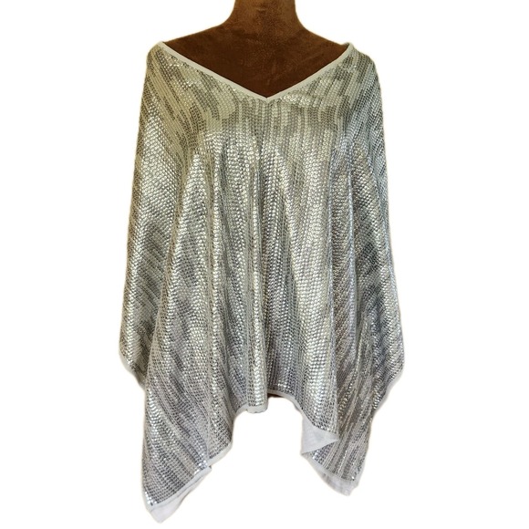 Chico's Sweaters - NWT Chicos Poncho Womens Top Size S/M Sequin Silver Sparkle Relaxed